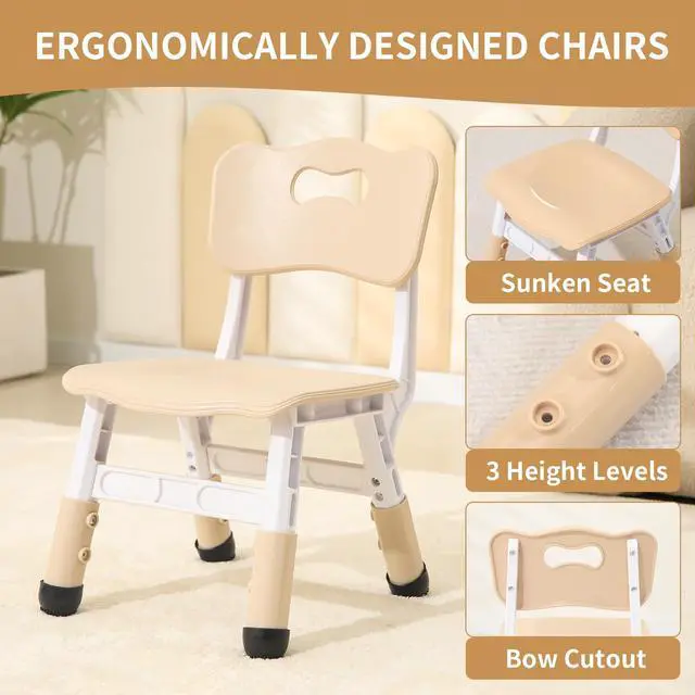 Alt view image 6 of 6 - Kids Table and 4 Chairs Set, Height Adjustable Toddler Table and Chairs Set, Graffiti Desktop Children Activity Table for Ages 3-8, Daycare, Classroom, Home