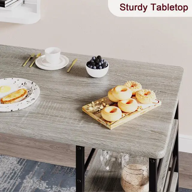 Alt view image 6 of 6 - Dining Table Set for 2, Kitchen Table and Upholstered Chairs for 2, 3 Piece Counter Height Bar Table Set with 3 Large Storage Shelves for Small Space, Apartment, Studio, Rustic Gray