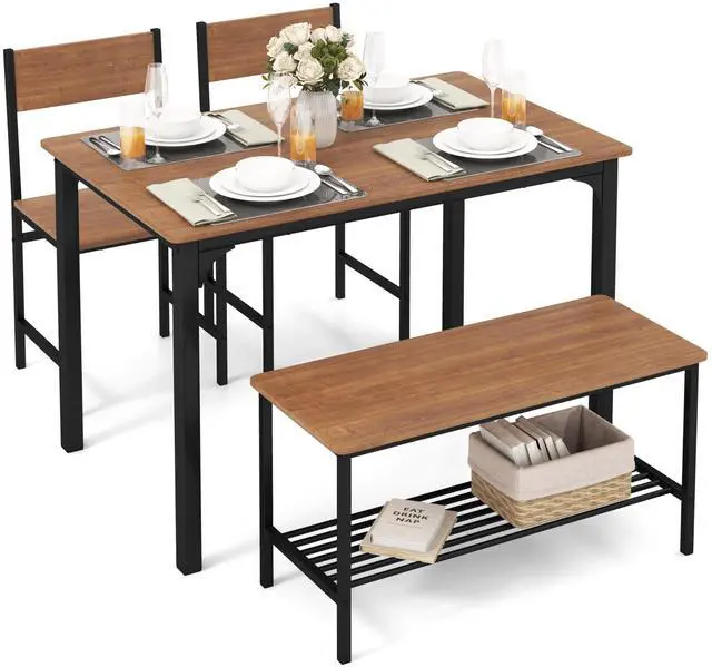Main image of Dining Table Set for 4, Kitchen Table and 2 Chairs for 4 with Bench, 4 Piece Dining Table Set for Small Space, Apartment