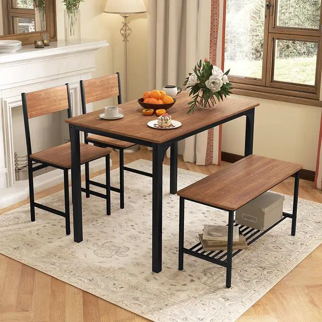 Alt view image 2 of 6 - Dining Table Set for 4, Kitchen Table and 2 Chairs for 4 with Bench, 4 Piece Dining Table Set for Small Space, Apartment