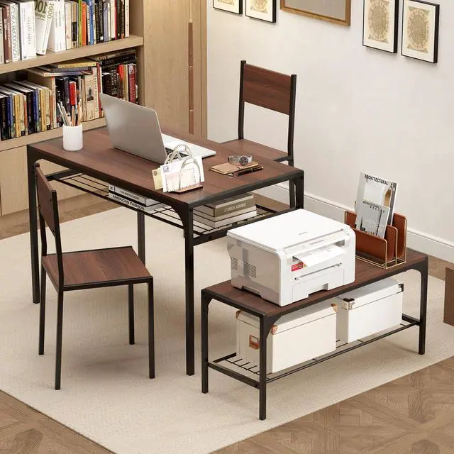 Alt view image 3 of 6 - Dining Table Set for 4, Kitchen Table and 2 Chairs for 4 with Bench, Additonal Storage Rack, 4 Piece Dining Table Set for Small Space, Apartment