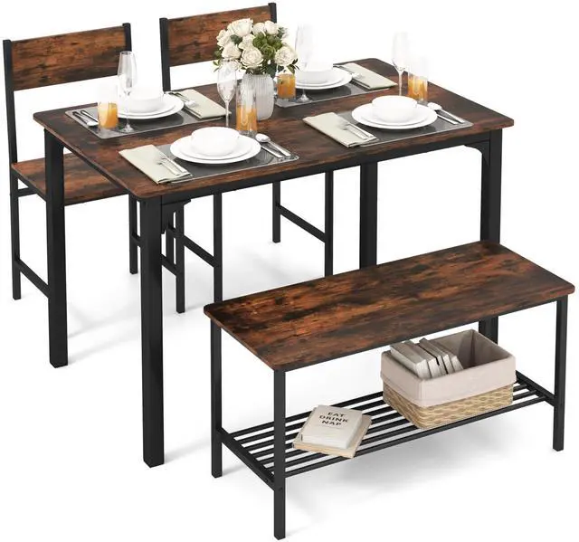 Main image of Dining Table Set for 4, Kitchen Table and 2 Chairs for 4 with Bench, 4 Piece Dining Table Set for Small Space, Apartment