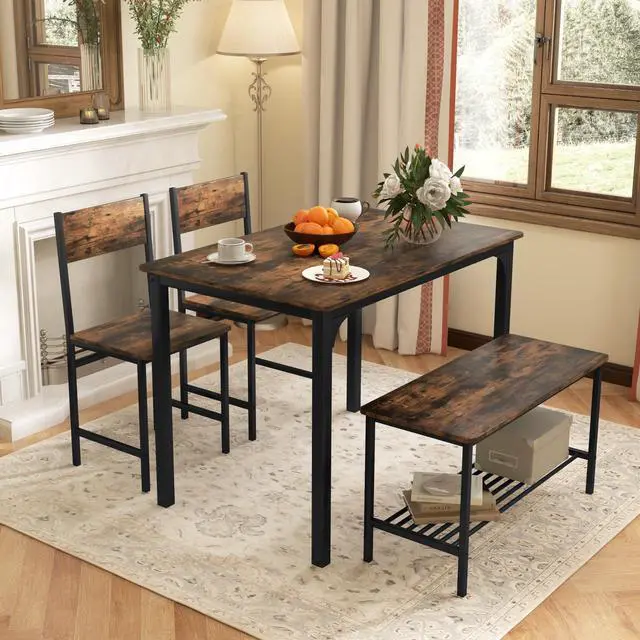 Alt view image 2 of 6 - Dining Table Set for 4, Kitchen Table and 2 Chairs for 4 with Bench, 4 Piece Dining Table Set for Small Space, Apartment