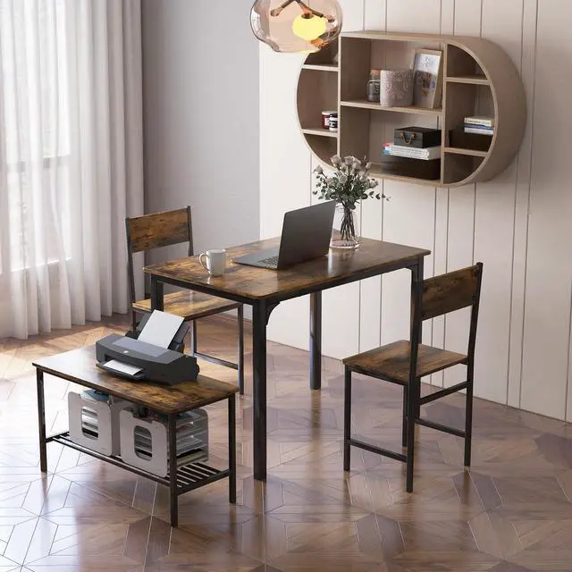 Alt view image 3 of 6 - Dining Table Set for 4, Kitchen Table and 2 Chairs for 4 with Bench, 4 Piece Dining Table Set for Small Space, Apartment