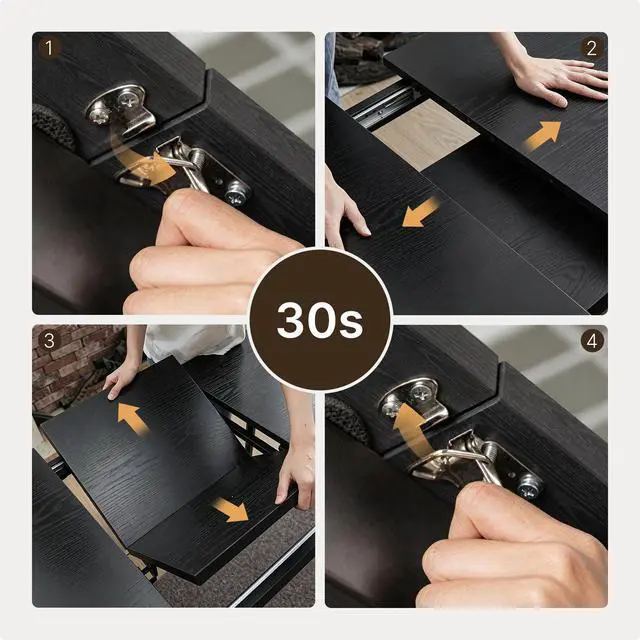 Alt view image 5 of 6 - 63 Large Extendable Dining Table Set for 4-6 with 180° Smart-Flip Pivot, Kitchen Table Set with Bench, Dining Room Table with Metal Frame & MDF Board, Perfect for Small Space, Black