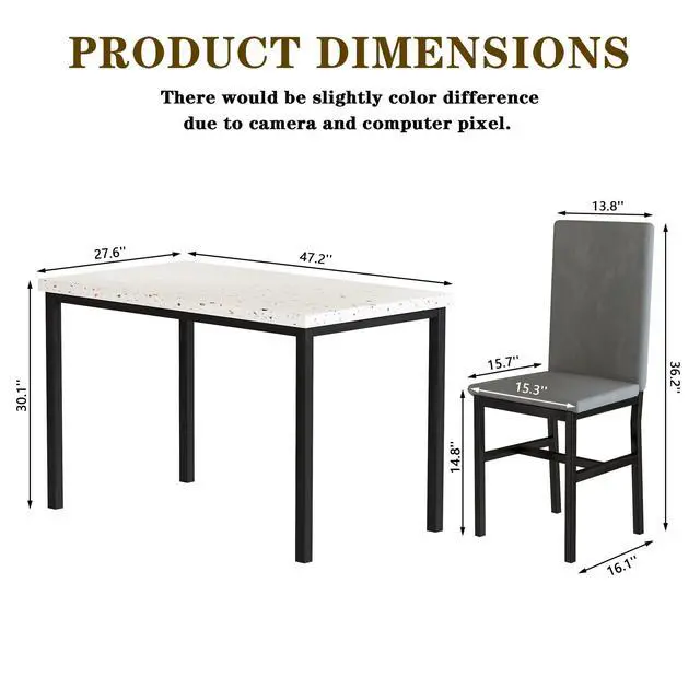 Alt view image 6 of 6 - Dining Table Set for 4, Kitchen Table and Chairs Set for 4, Small Dining Table Set with Faux Marble Table top & 4 Velvet Upholstered Dining Chairs Dining Room Table Set for Small Space, Gray