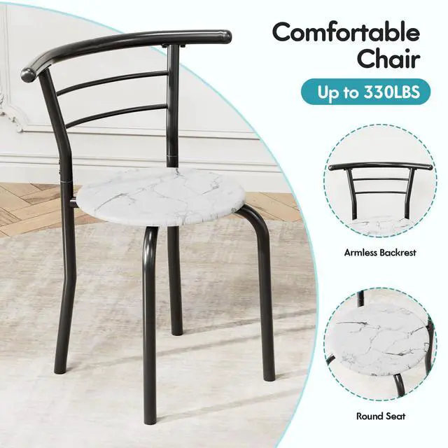 Alt view image 6 of 6 - Dining Table for 2, 3 Piece Round Table & Chair Set, Small Kitchen Table for Breakfast Nook, Wood Grain Tabletop & Built-in Storage Rack, Space Saving for Kitchen, Dining Room (White & Black)