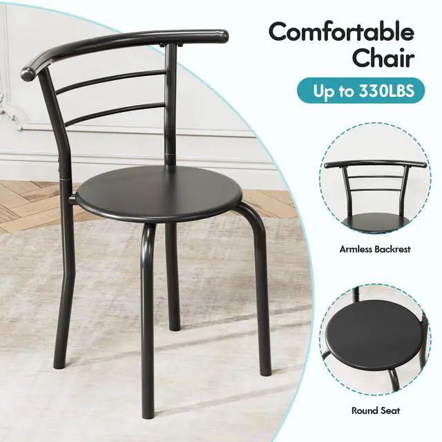 Alt view image 6 of 6 - Dining Table for 2, 3 Piece Round Table & Chair Set, Small Kitchen Table for Breakfast Nook, Wood Grain Tabletop and Built-in Storage Rack, Space Saving for Kitchen, Dining Room (Black)