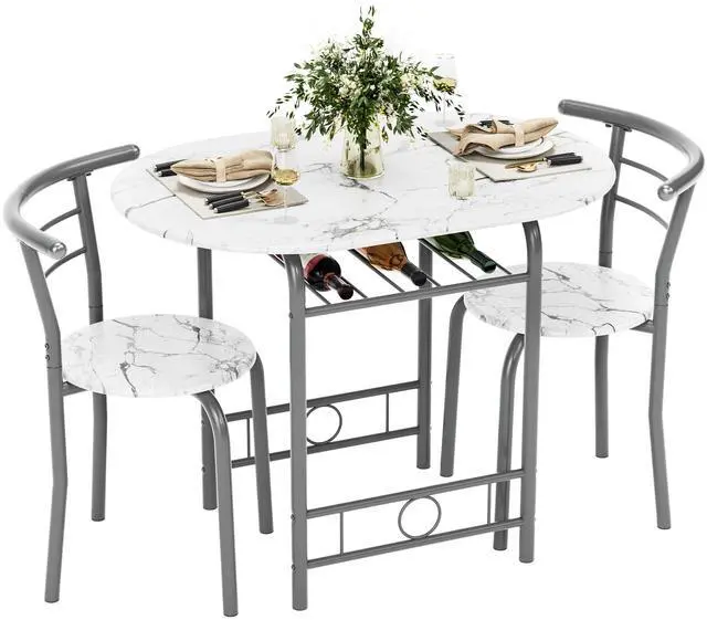 Main image of Dining Table for 2, 3 Piece Round Table & Chair Set, Small Kitchen Table for Breakfast Nook, Wood Grain Tabletop and Built-in Storage Rack, Space Saving for Kitchen, Dining Room (White)