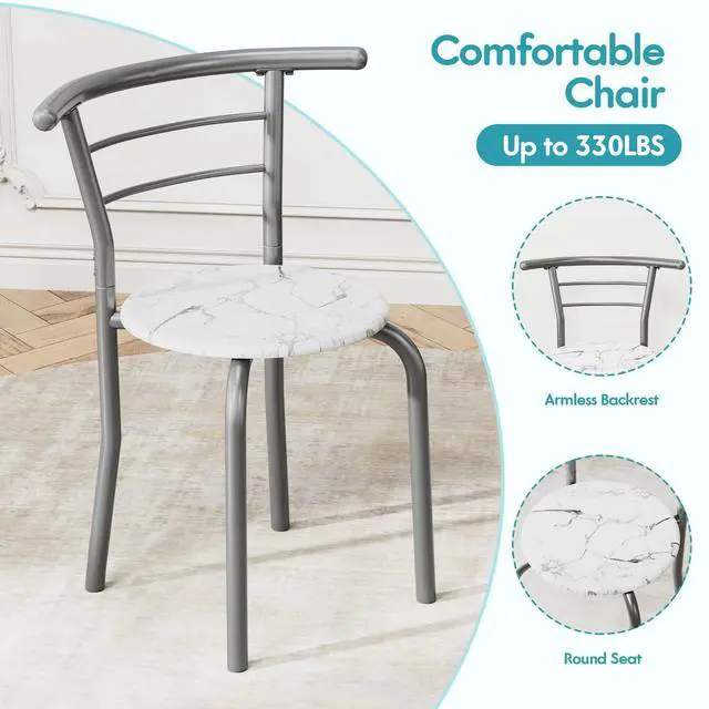 Alt view image 6 of 6 - Dining Table for 2, 3 Piece Round Table & Chair Set, Small Kitchen Table for Breakfast Nook, Wood Grain Tabletop and Built-in Storage Rack, Space Saving for Kitchen, Dining Room (White)