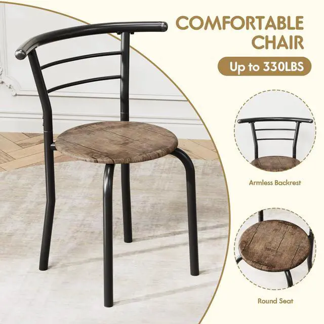 Alt view image 6 of 6 - Dining Table for 2, 3 Piece Round Table & Chair Set, Small Kitchen Table for Breakfast Nook, Wood Grain Tabletop and Built-in Storage Rack, Space Saving for Kitchen, Dining Room (Brown)