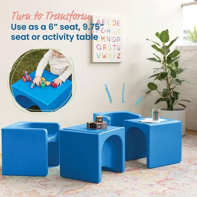 Alt view image 3 of 6 - Tri-Me 3-in-1 Cube Chair, Kids Furniture, Blue, 4-Piece