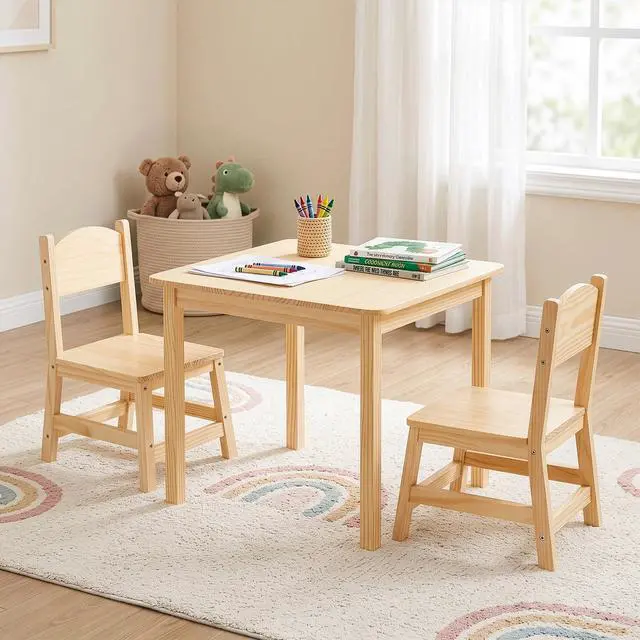 Alt view image 2 of 6 - Solid Wooden Toddler Table and Chair Set, Stable and Sturdy, Easy to Clean Material, Kids Table and Chairs for Livingroom, Daycare, Classroom, Playroom