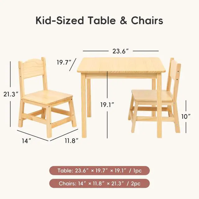Alt view image 3 of 6 - Solid Wooden Toddler Table and Chair Set, Stable and Sturdy, Easy to Clean Material, Kids Table and Chairs for Livingroom, Daycare, Classroom, Playroom