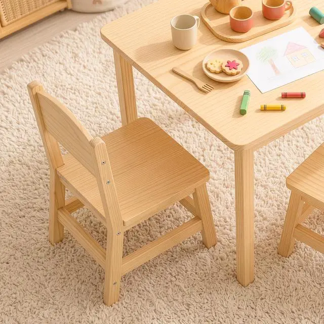 Alt view image 4 of 6 - Solid Wooden Toddler Table and Chair Set, Stable and Sturdy, Easy to Clean Material, Kids Table and Chairs for Livingroom, Daycare, Classroom, Playroom