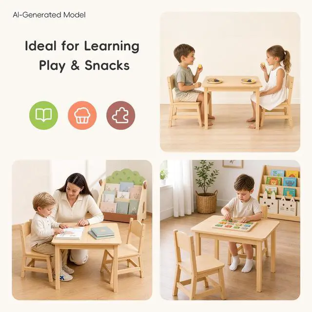 Alt view image 5 of 6 - Solid Wooden Toddler Table and Chair Set, Stable and Sturdy, Easy to Clean Material, Kids Table and Chairs for Livingroom, Daycare, Classroom, Playroom