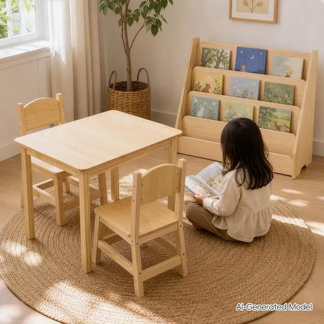 Alt view image 6 of 6 - Solid Wooden Toddler Table and Chair Set, Stable and Sturdy, Easy to Clean Material, Kids Table and Chairs for Livingroom, Daycare, Classroom, Playroom