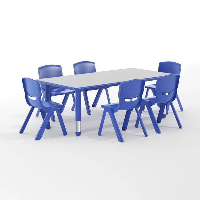Alt view image 2 of 6 - 23.625" W x 47.25" L Blue Plastic Activity Table Set-6 Chairs