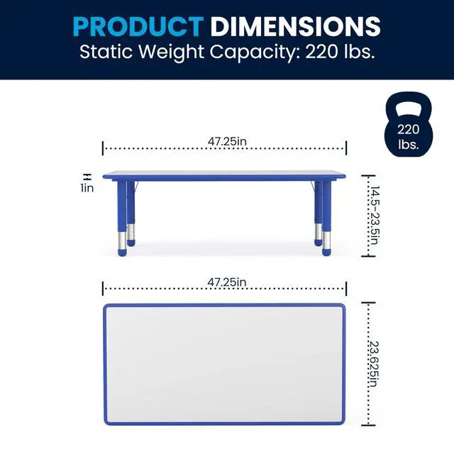 Alt view image 6 of 6 - 23.625" W x 47.25" L Blue Plastic Activity Table Set-6 Chairs