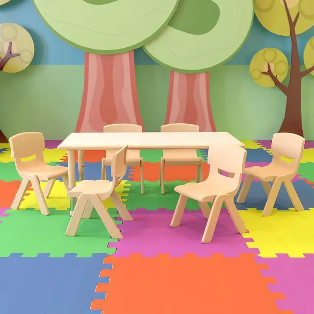 Main image of 23.625" W x 47.25" L Rectangle Natural Plastic Activity Table Set with 6 Chairs