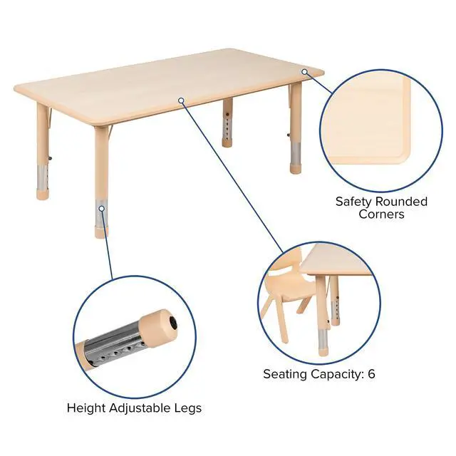 Alt view image 4 of 6 - 23.625" W x 47.25" L Rectangle Natural Plastic Activity Table Set with 6 Chairs
