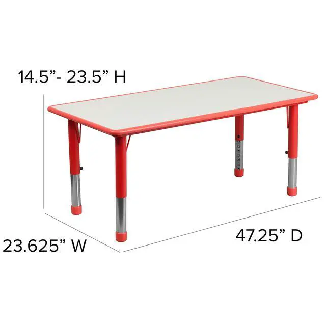 Alt view image 5 of 6 - 23.625" W x 47.25" L Red Plastic Activity Table Set-6 Chairs