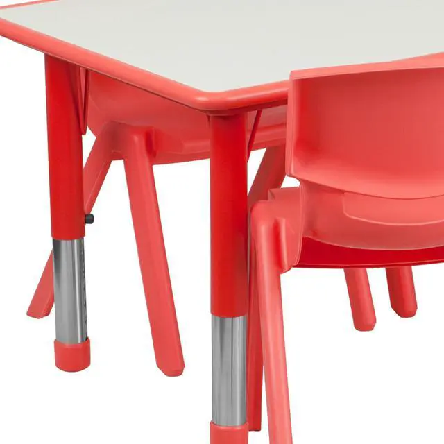 Alt view image 6 of 6 - 23.625" W x 47.25" L Red Plastic Activity Table Set-6 Chairs