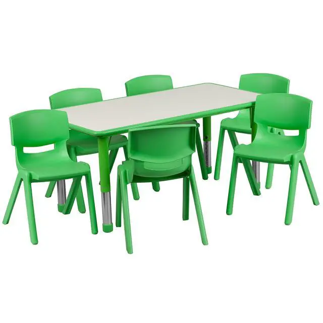 Alt view image 2 of 6 - 23.625" W x 47.25" L Green Plastic Activity Table Set-6 Chairs