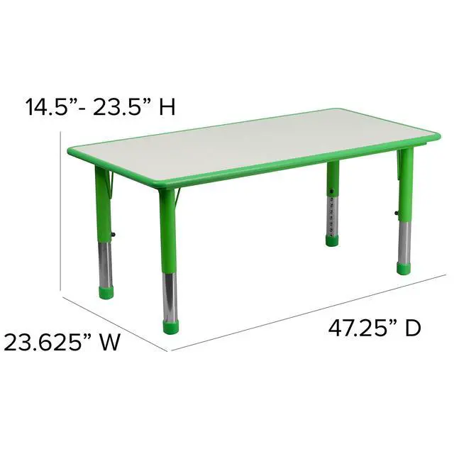 Alt view image 4 of 6 - 23.625" W x 47.25" L Green Plastic Activity Table Set-6 Chairs
