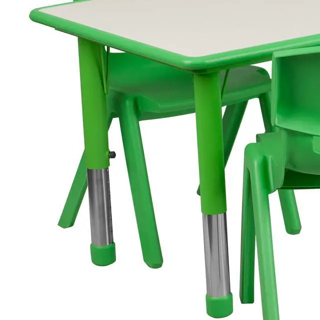 Alt view image 6 of 6 - 23.625" W x 47.25" L Green Plastic Activity Table Set-6 Chairs