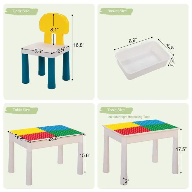 Alt view image 2 of 6 - 7 - in - 1 Kids Activity Table Set with 2 Chairs & 100Pcs Blocks | Water/Sand Play Table for Toddler Age 3-6 (Primary)