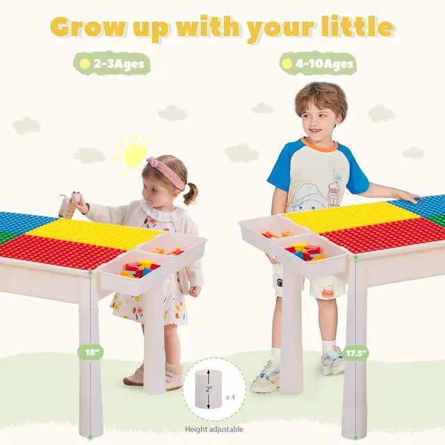 Alt view image 3 of 6 - 7 - in - 1 Kids Activity Table Set with 2 Chairs & 100Pcs Blocks | Water/Sand Play Table for Toddler Age 3-6 (Primary)