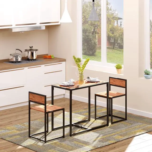 Main image of Small Dining Table Set for 2, Kitchen Table and Chairs Set, Compact Dining Sets for Small Spaces, Rustic Brown