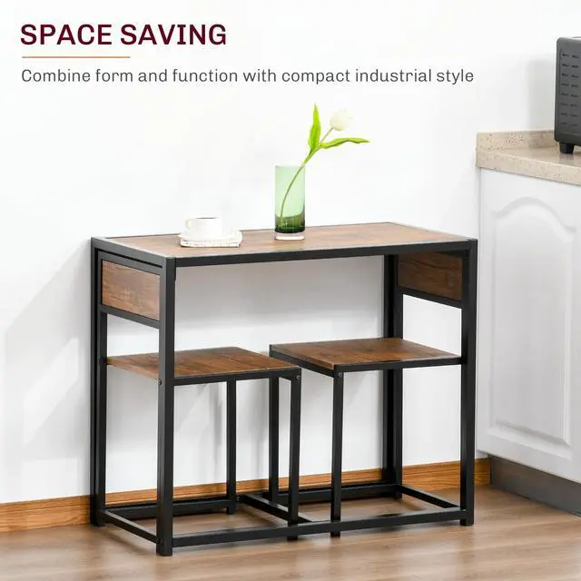 Alt view image 3 of 6 - Small Dining Table Set for 2, Kitchen Table and Chairs Set, Compact Dining Sets for Small Spaces, Rustic Brown