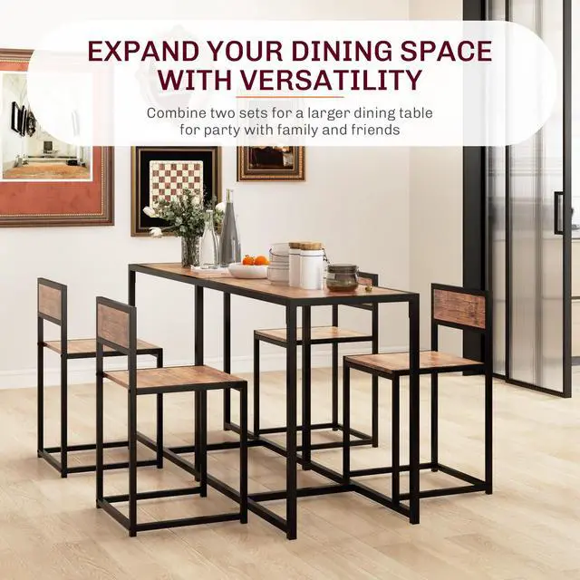 Alt view image 6 of 6 - Small Dining Table Set for 2, Kitchen Table and Chairs Set, Compact Dining Sets for Small Spaces, Rustic Brown