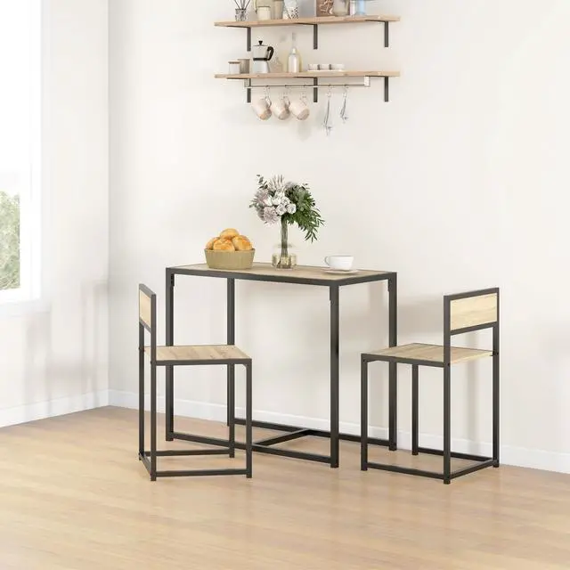 Alt view image 2 of 6 - Small Dining Table Set for 2, Kitchen Table and Chairs Set, Compact Dining Sets for Small Spaces, Oak