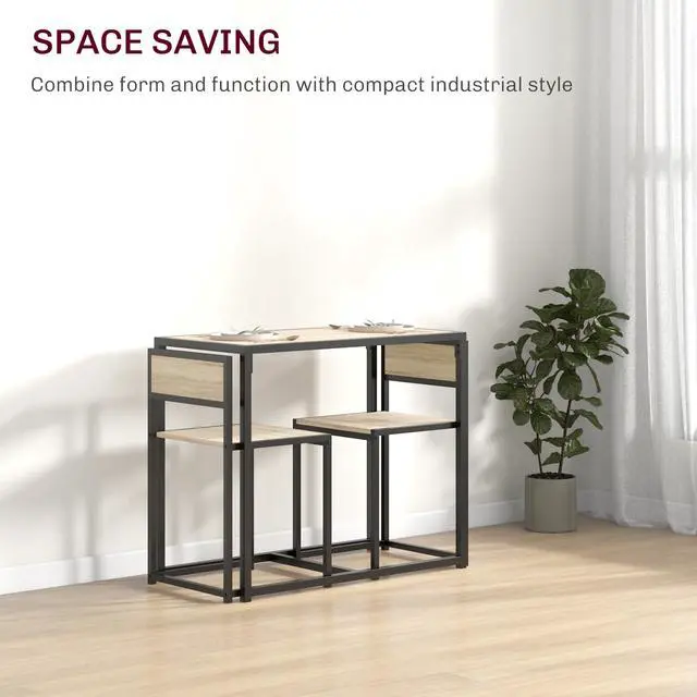 Alt view image 3 of 6 - Small Dining Table Set for 2, Kitchen Table and Chairs Set, Compact Dining Sets for Small Spaces, Oak