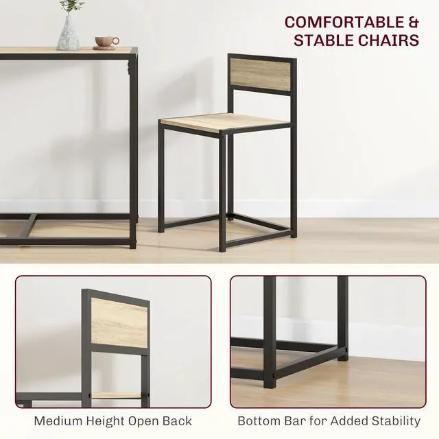 Alt view image 5 of 6 - Small Dining Table Set for 2, Kitchen Table and Chairs Set, Compact Dining Sets for Small Spaces, Oak