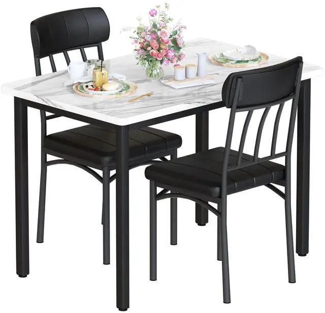 Main image of 3 Piece Dining Table Set for 2, Small Industrial Kitchen Table and 2 Chairs, Breakfast Dining Table Set, Kitchen Table Set for Dining Room, Living Room, Apartment, Small Space, White Black