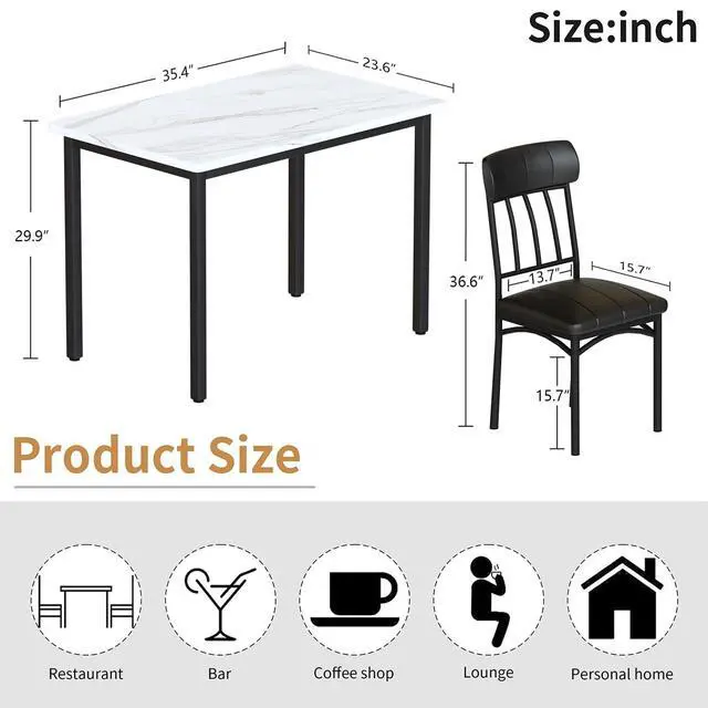 Alt view image 3 of 6 - 3 Piece Dining Table Set for 2, Small Industrial Kitchen Table and 2 Chairs, Breakfast Dining Table Set, Kitchen Table Set for Dining Room, Living Room, Apartment, Small Space, White Black