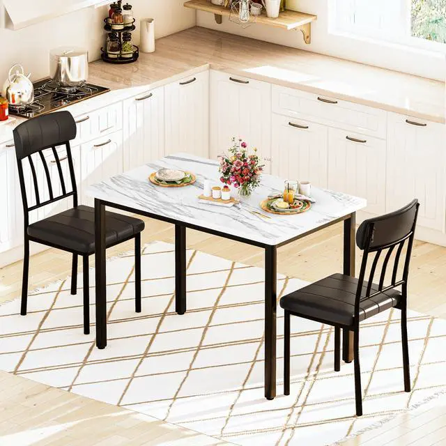 Alt view image 4 of 6 - 3 Piece Dining Table Set for 2, Small Industrial Kitchen Table and 2 Chairs, Breakfast Dining Table Set, Kitchen Table Set for Dining Room, Living Room, Apartment, Small Space, White Black