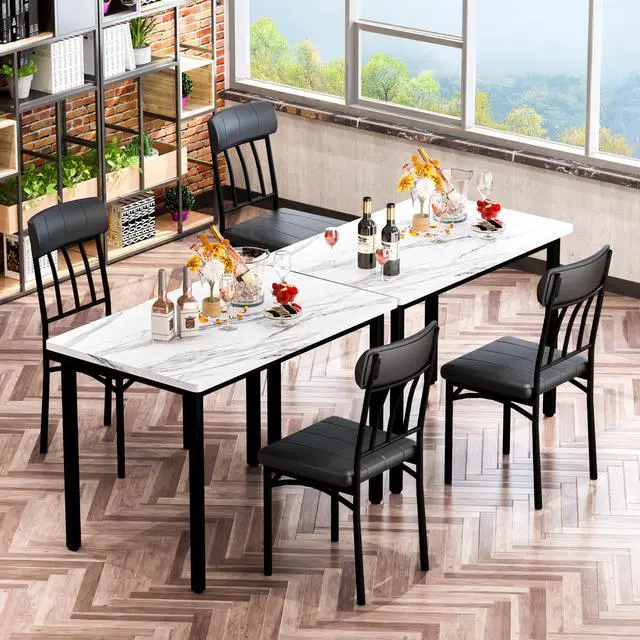 Alt view image 5 of 6 - 3 Piece Dining Table Set for 2, Small Industrial Kitchen Table and 2 Chairs, Breakfast Dining Table Set, Kitchen Table Set for Dining Room, Living Room, Apartment, Small Space, White Black