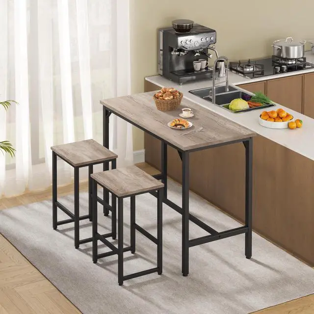 Alt view image 3 of 6 - 3 Piece Dining Table Set, 47.5" Industrial Pub Table Set, Counter Height Kitchen Table with Bar Stools Set of 2, for Small Space, Apartment