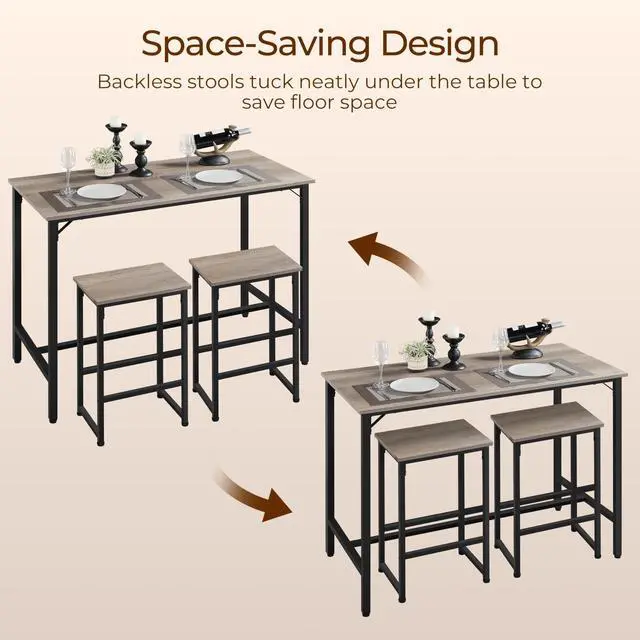 Alt view image 4 of 6 - 3 Piece Dining Table Set, 47.5" Industrial Pub Table Set, Counter Height Kitchen Table with Bar Stools Set of 2, for Small Space, Apartment