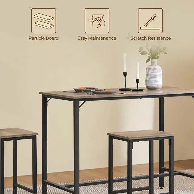 Alt view image 6 of 6 - 3 Piece Dining Table Set, 47.5" Industrial Pub Table Set, Counter Height Kitchen Table with Bar Stools Set of 2, for Small Space, Apartment