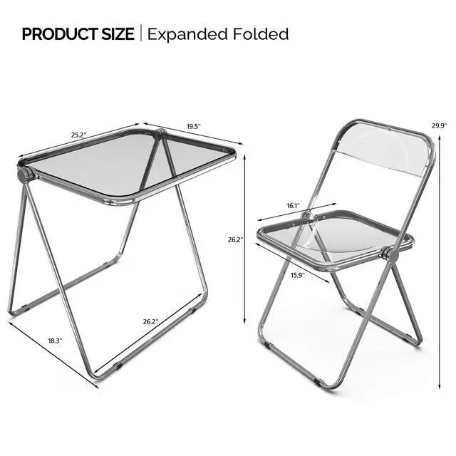 Alt view image 2 of 6 - Folding Acrylic Table and Chair Set Small TV Tray for Snack Dinner on Couch, Tiny Foldable Desk Writing Desk for Home Office for Small Spaces (Grey)