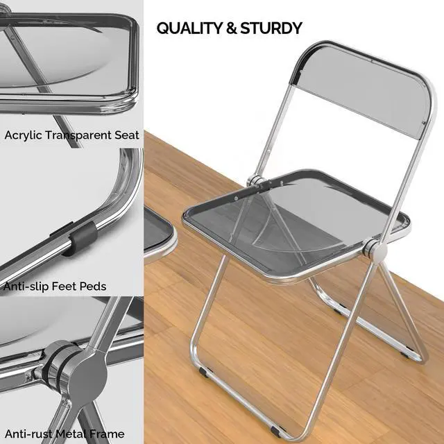 Alt view image 5 of 6 - Folding Acrylic Table and Chair Set Small TV Tray for Snack Dinner on Couch, Tiny Foldable Desk Writing Desk for Home Office for Small Spaces (Grey)