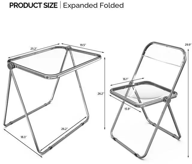 Alt view image 2 of 6 - Folding Acrylic Table and Chair Set Small TV Tray for Snack Dinner on Couch, Tiny Foldable Desk Writing Desk for Home Office for Small Spaces