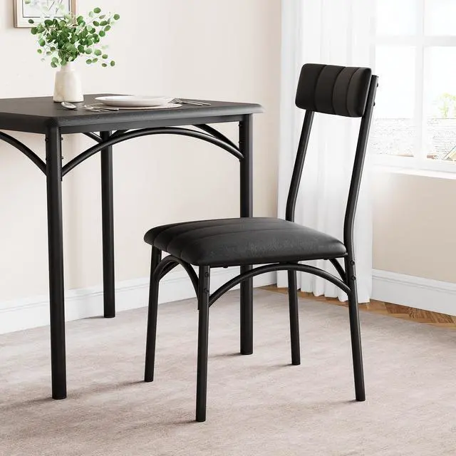Alt view image 4 of 6 - 3-Piece Dining Table Set for 2, Kitchen Table Set with 2 Upholstered Chairs, Square Dining Table Set for Apartment, Studio, Small Space, Black