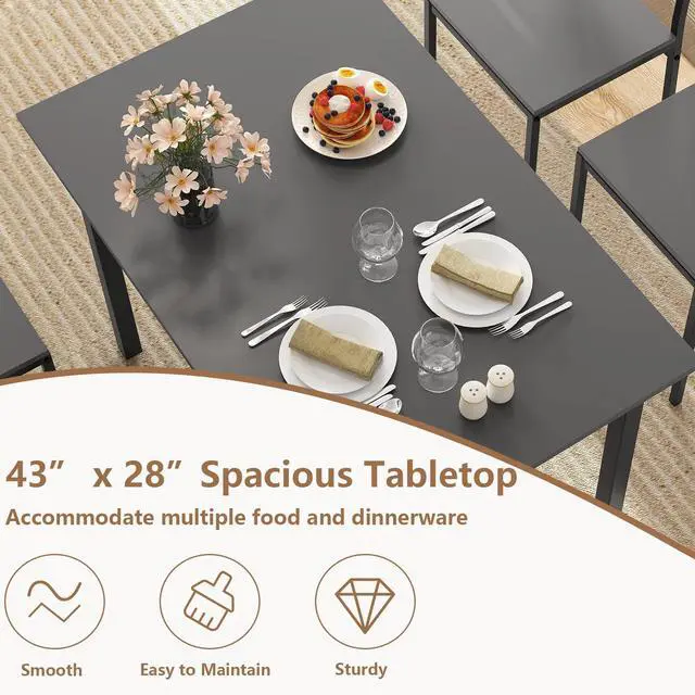 Alt view image 3 of 6 - 5-Piece Dining Table Set, Industrial Kitchen Table and Chairs for 4 with Backrest and Metal Frame, Rectangular Space-Saving Dinette Set for Dining Room, Apartment, Small Space, Grey
